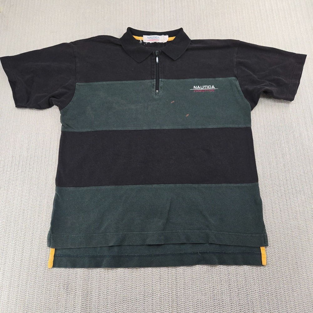 Vintage Nautica Competition Shirt Mens Large Green Blue Short Sleeve 90s Y2K
